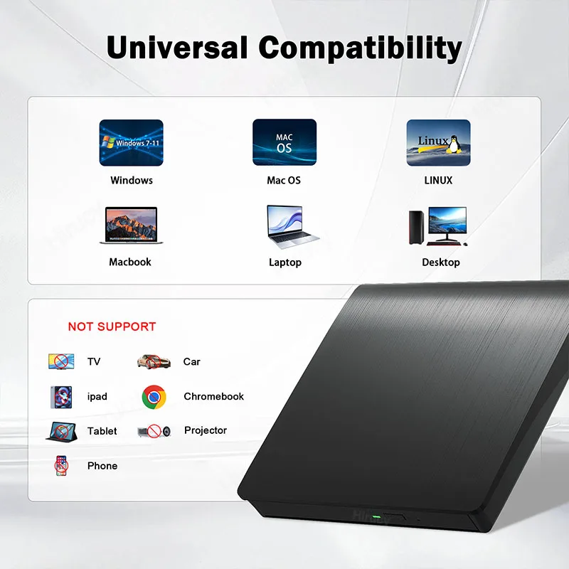 Unità Blu ray esterna Lettore USB 3.0 portatile BD/CD/DVD per PC portatile Supporta masterizzatore CD per lettura DVD 50G per Windows Mac OS