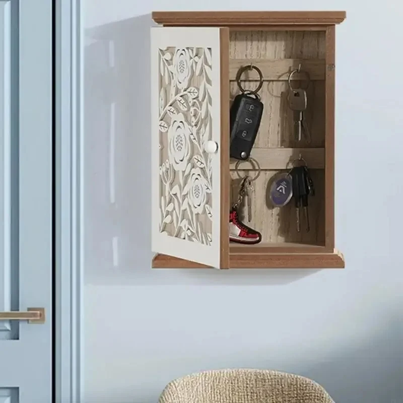 wooden-key-storage-box-wall-mounted-dust-resistant-hook-with-hollow-design-decorative-organizer-for-home-and-office