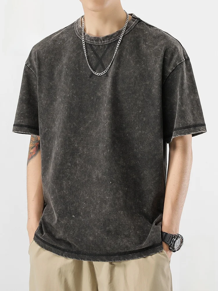 

Мужская летняя футболка Heavyweight Waed ort Sve из чистого хлопка премиум-класса, свободного кроя, с декоративными элементами, в молодежном стиле.