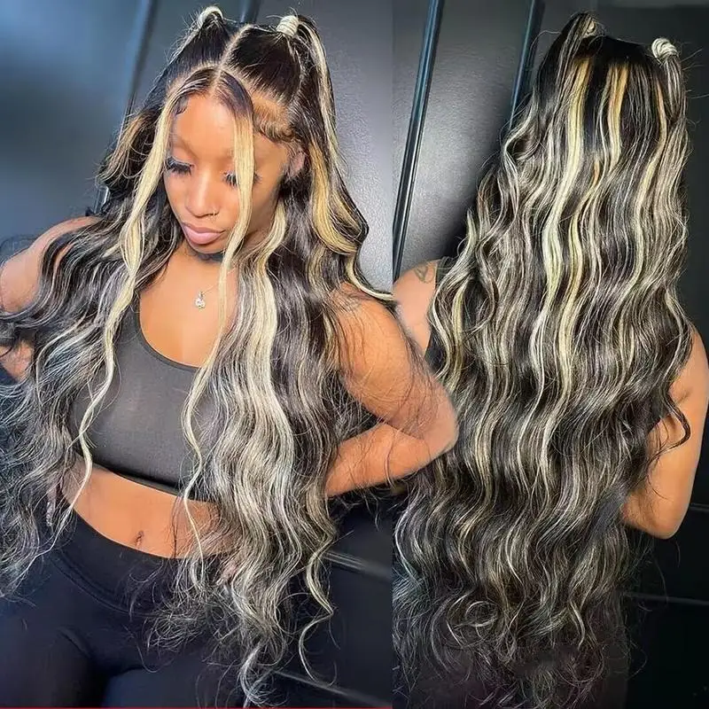 Highlight Ombre 13x4 Lace Front Wig Human Hair Body Wave1b/27  Lace Closure Wigs Pre Plucked With Baby Hair 200% For Women