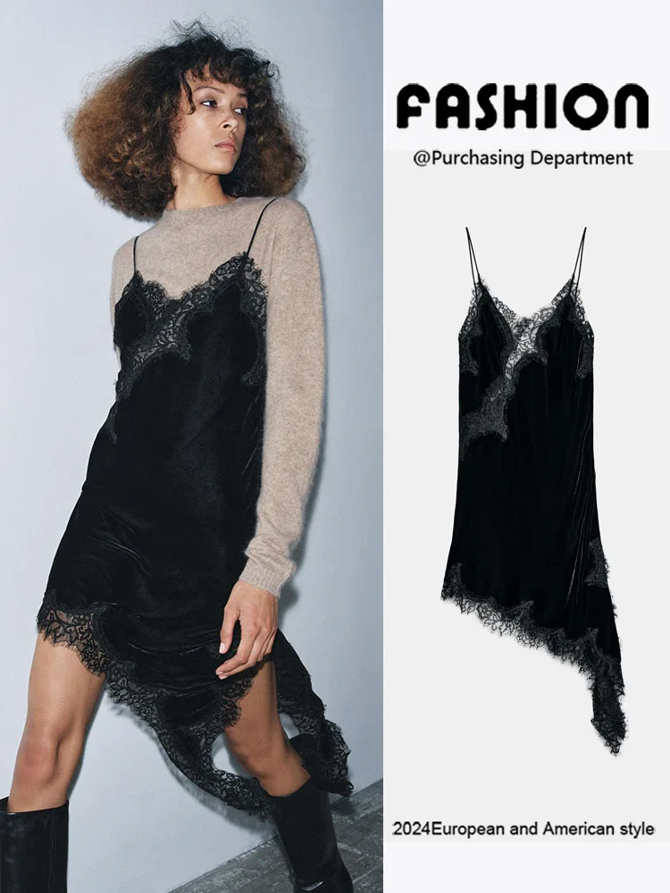 

Spring New Arrival Women's Dress Elegantly Versatile Lace Velvet Halter Gown Quality Fabric Fashionable Design Comfortable Fit