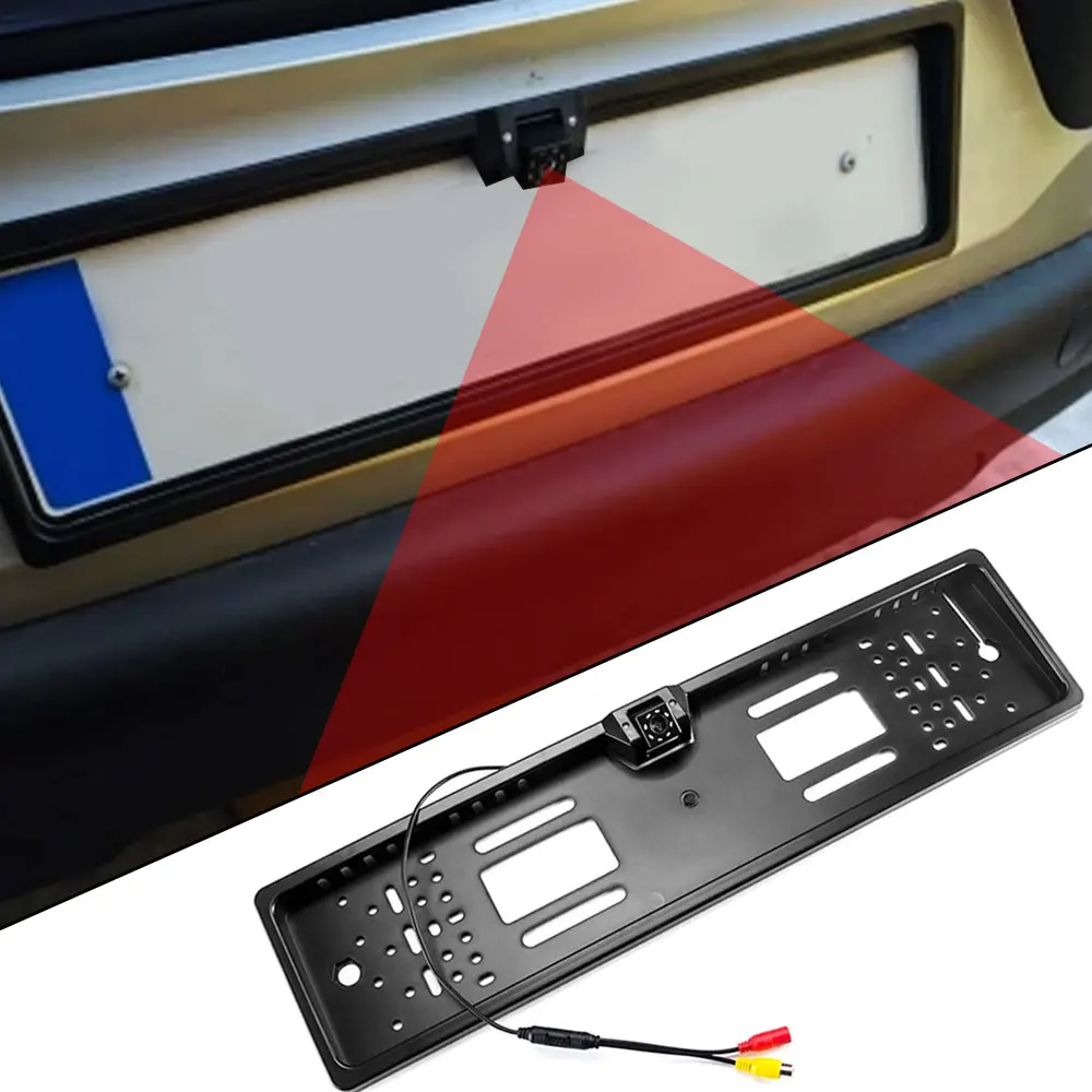 1 Set Car Rear View Camera EU European License Plate Frame Waterproof Night Vision Reverse Backup Camera 8 LED Light for Car
