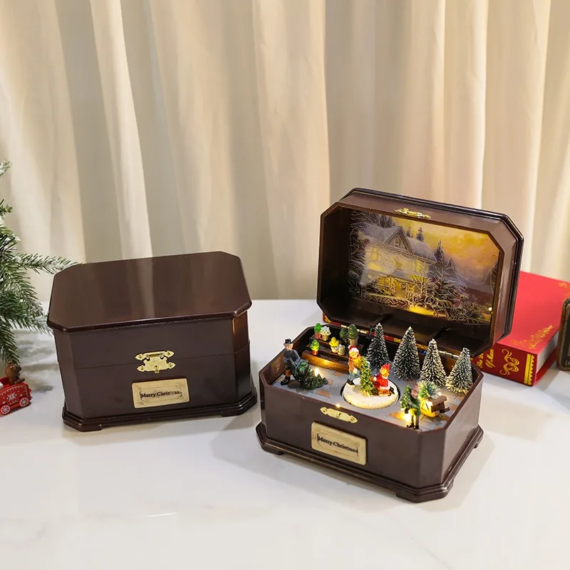 Hot Selling Kerst Muziekdoos Kerstversiering Speelgoed Draaien Lichtgevend met Muziek USB Batterij Tweeërlei gebruik Kinderen Geschenken