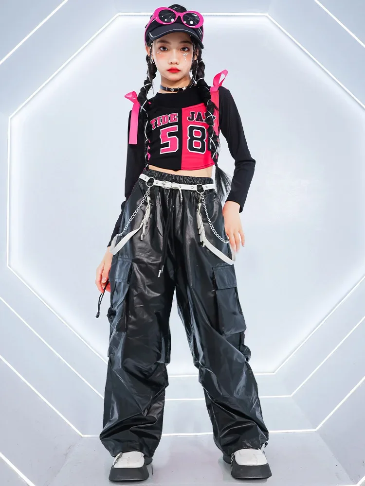 Neues Mädchen-Hip-Hop-Crop-Top, glänzende Cargohose, T-Shirt, Street-Dance-Shorts, Kinder-Streetwear, Kinder-Jazz-Mädchen-Gruppen-Kleidungssets – Detail 22