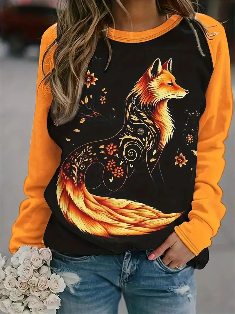 

Personalized Attitude, Fox 3d Digital Print, Raglan Sleeves, Long Sleeved Hoodie, Niche European And AmericanWA2