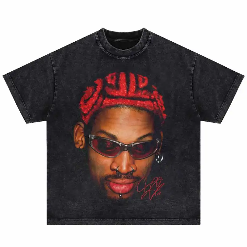 Hip Hop Men\'s Big Face T-shirt Tops Dennis Rodman Portrait Graphic Printed T-Shirt Vintage Cotton Men Casual Oversized  Tshirt