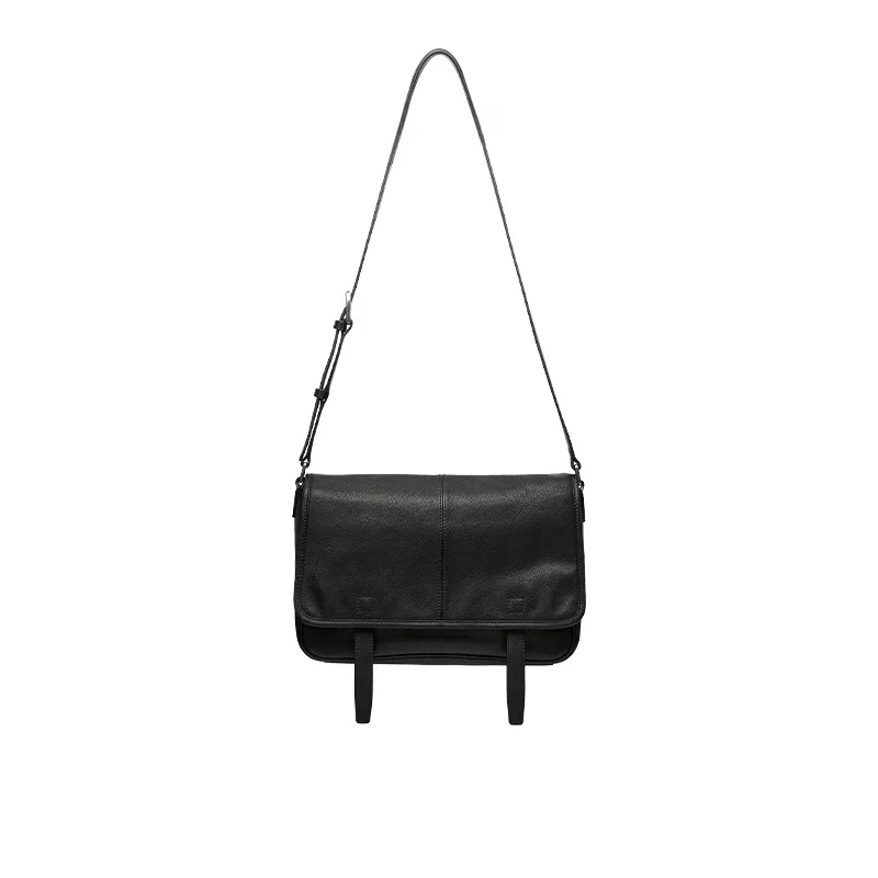 QIUZHEN Vegetable-Tanned Cowhide Messenger Bag Casual Vintage Commuter Shoulder Bag Crossbody Underarm Bag
