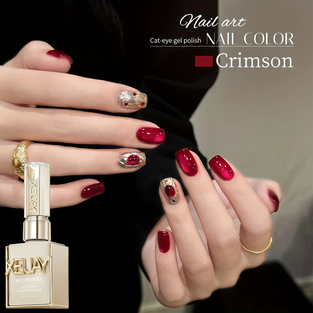 Close-up of magnetic cat eye gel polish effect