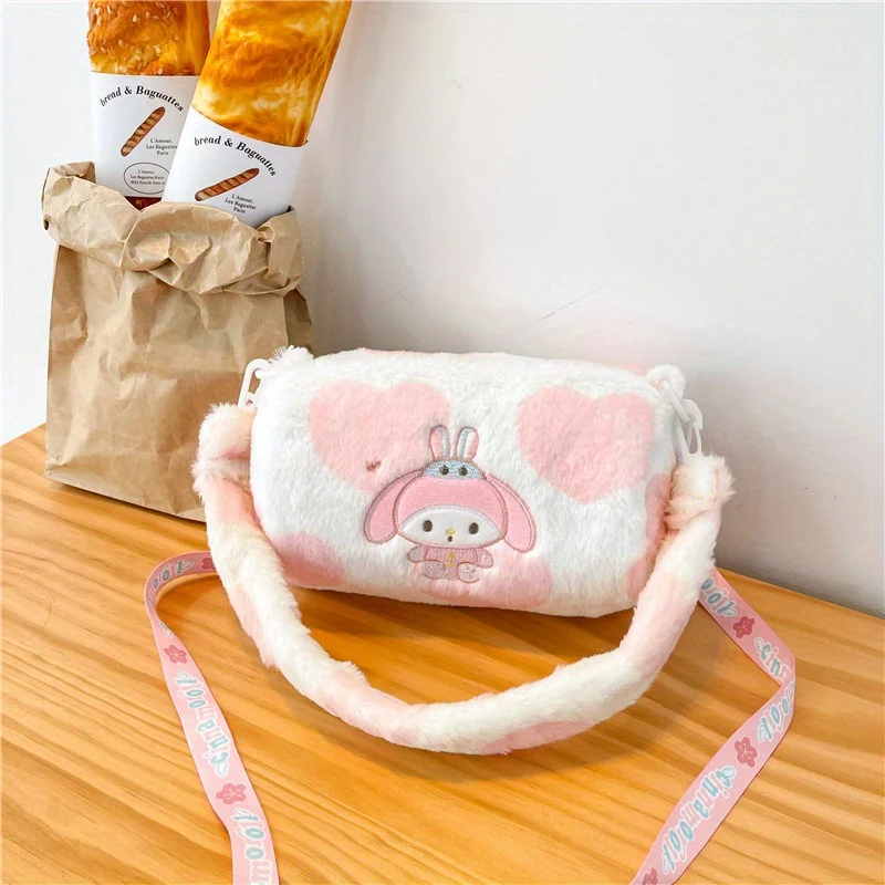 1 piece of Sanrio cartoon cylinder crossbody bag, cute plush cartoon handbag, women's crossbody bag