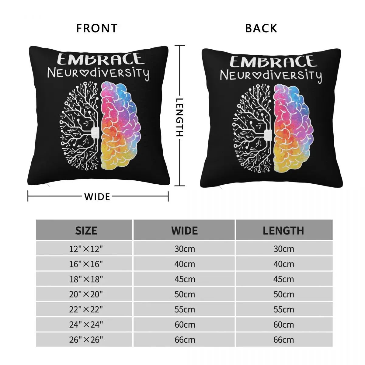 Neuro Diversity Embrace Adhd Autism Asd Rainbow Bra Square Pillowcase Pillow Cover Cushion Throw Pillow for Home Living Room