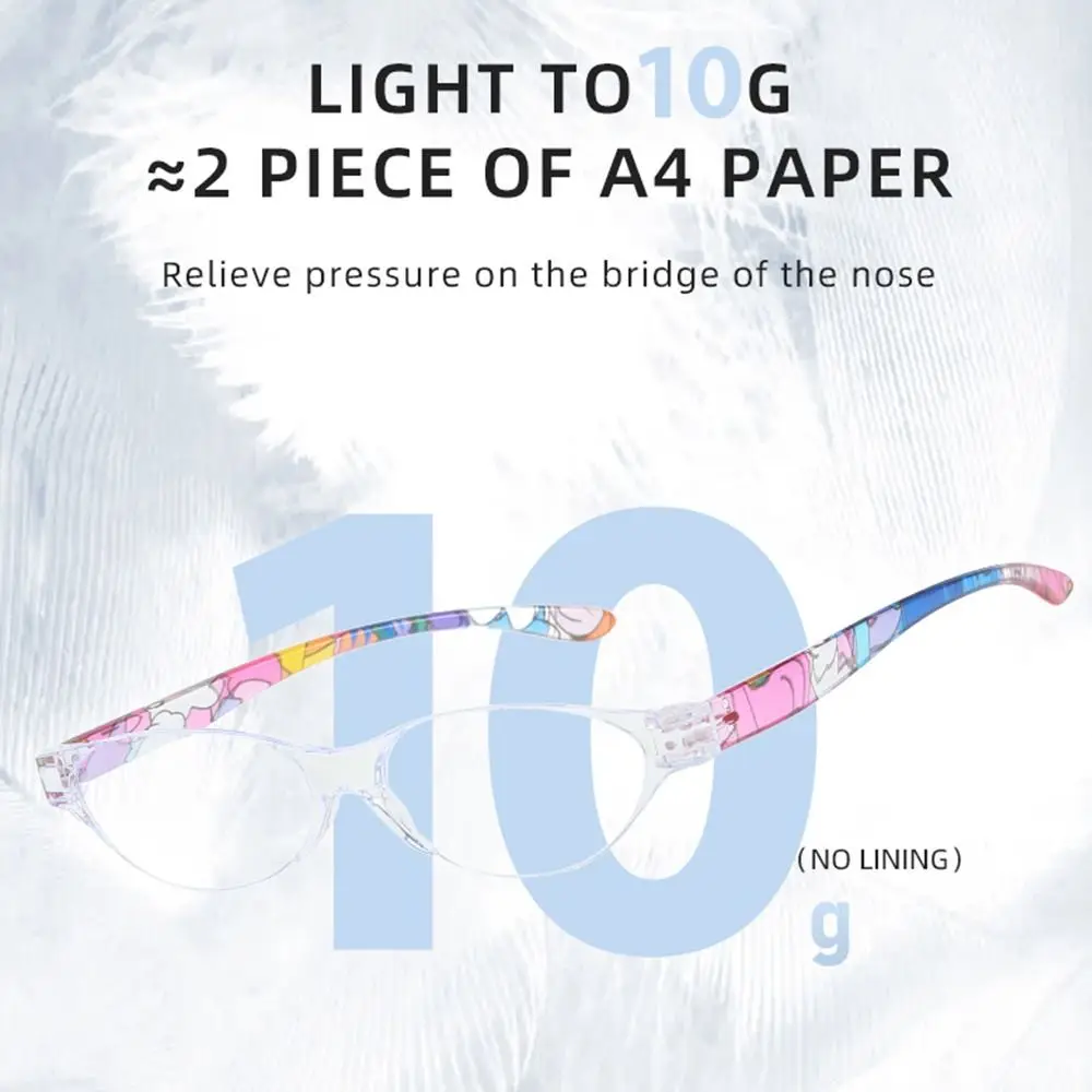 نظارات عصرية لقارئات الكمبيوتر، نظارات قراءة صغيرة بيضاوية الشكل مزهرة مع حافظة مضادة للضوء الأزرق #3