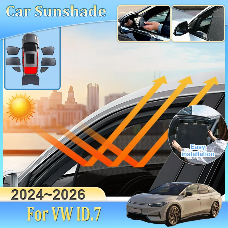 

Солнцезащитная сетка на окно автомобиля для Volkswagen VW ID.7 2024 2025 2026, теплоизоляционная шторка на лобовое стекло, автомобильные аксессуары