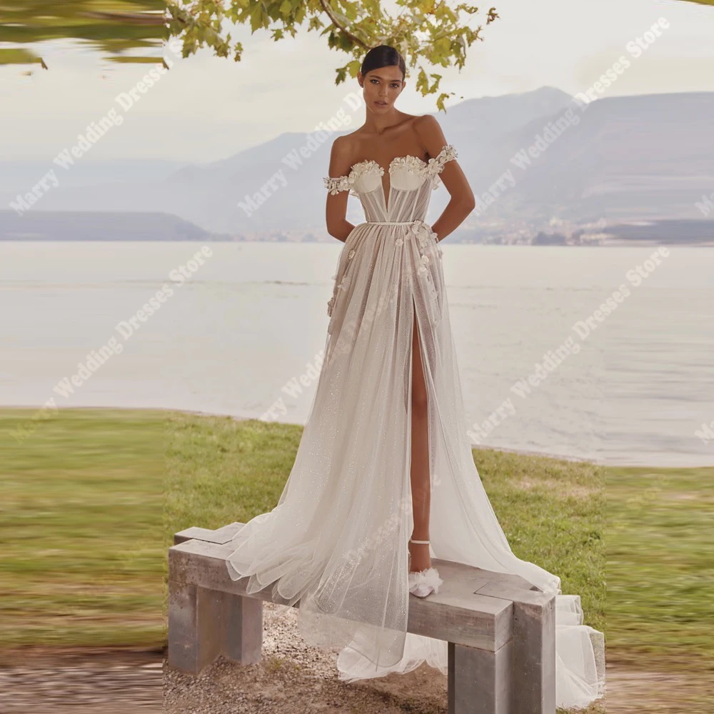 2026 Lussuosi A Line Abiti da sposa da donna Generosi applicazioni di pizzo Tulle Abiti da sposa Banchetto di fidanzamento Abiti Novias Boda