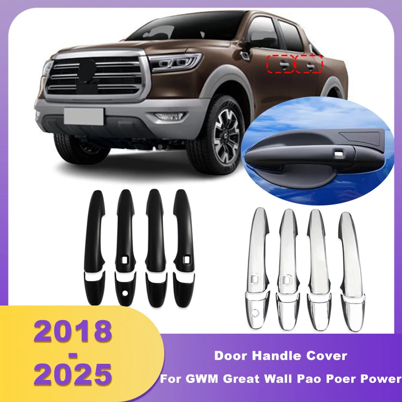

ABS Chrome Door Handle Cover Exterior Side Door Trim Matte Black For GWM Great Wall Pao Poer Power 2020 2021 2022 2023 Pick Up