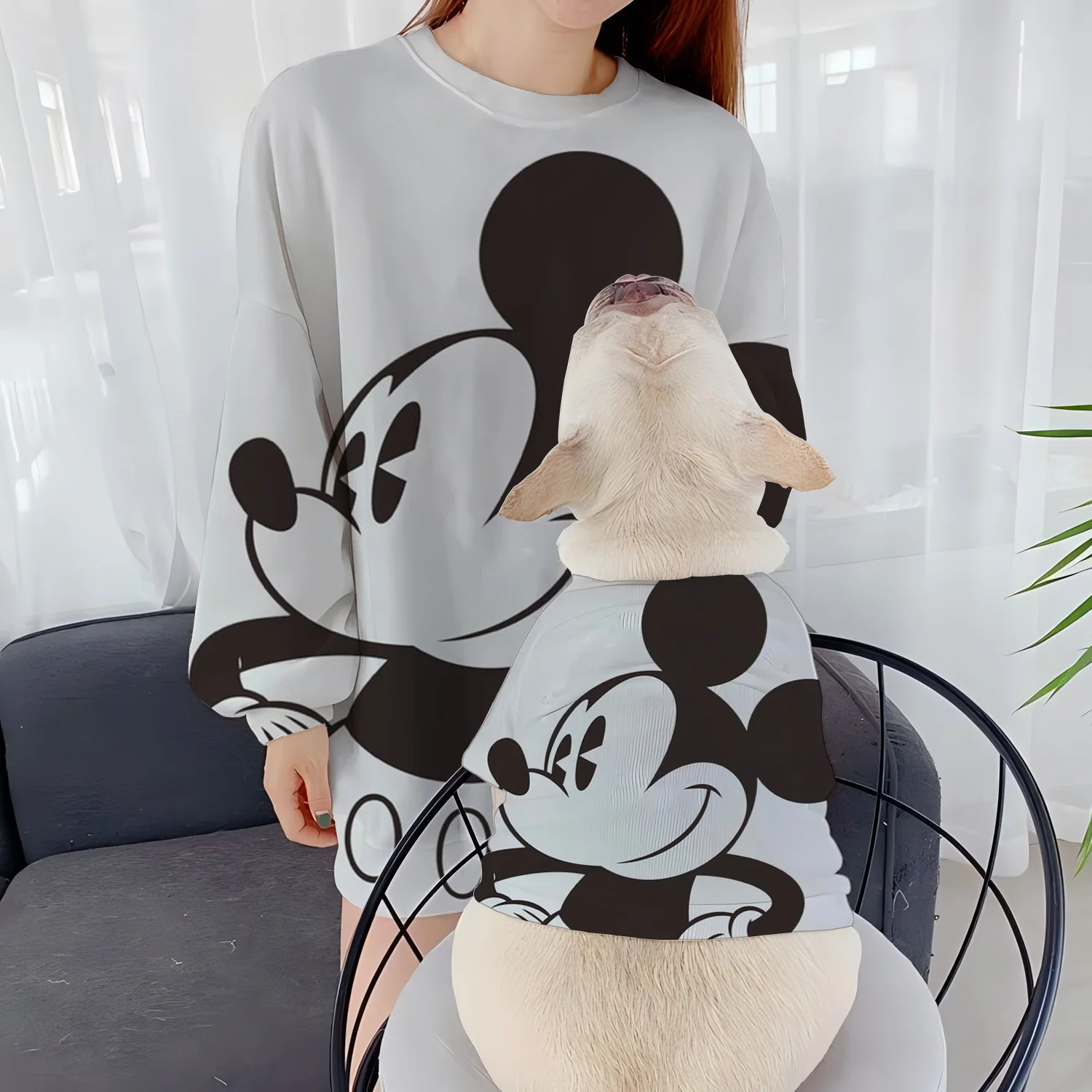 Women's Clothing Parent-Child Clothes Casual Sweatshirts Disney Round Neck Mickey Long Sleeve Pet Minnie Mouse Pullover Autumn