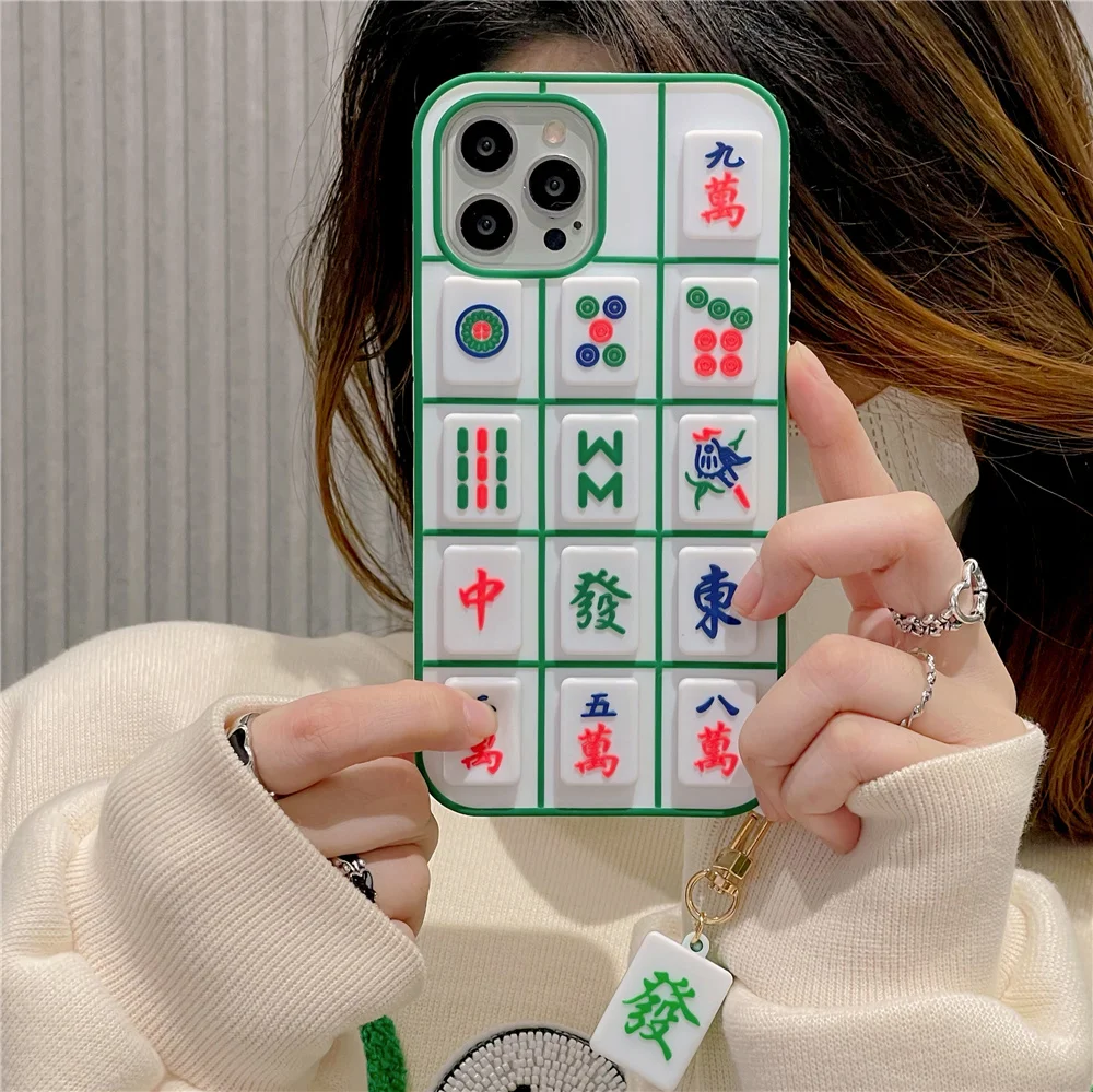 3D Mahjong Soft silicone Phone Case For iPhone 13 12 11 Pro Max XR X XS Max 7 8 Plus SE20 Stress Reliever Finger Toy Phone Cover