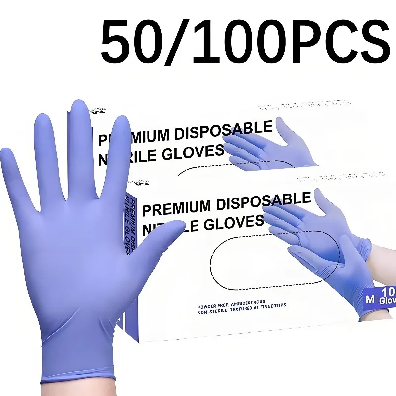 

50/100 шт., одноразовые нитриловые перчатки