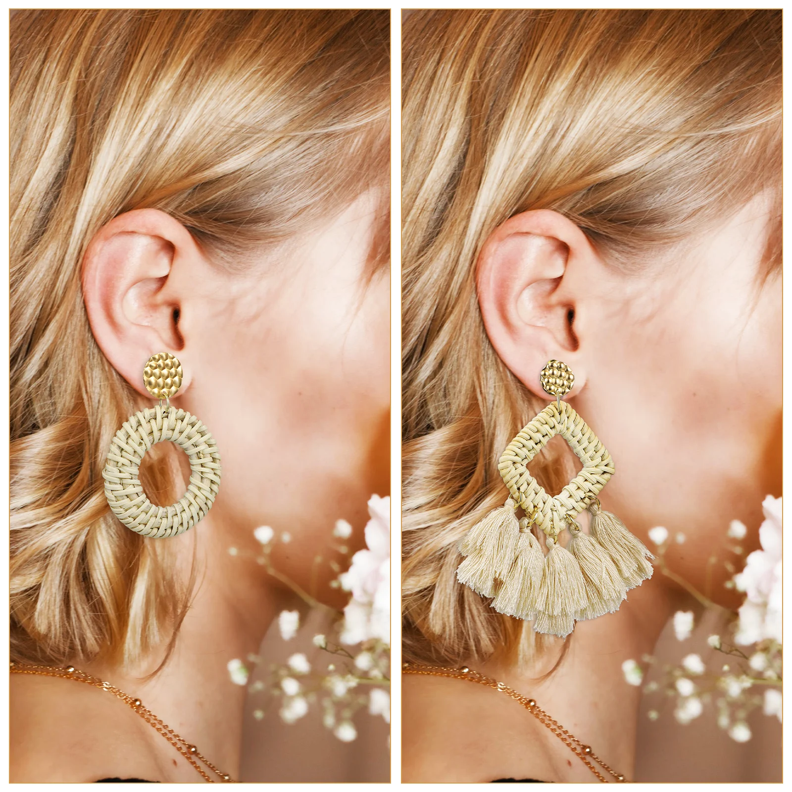 

Rattan For Women Bohemian Woven Drop Lightweight Hoop Jewelry Summer Straw Pendant Accessories Hook Dangle Earrings Tassel