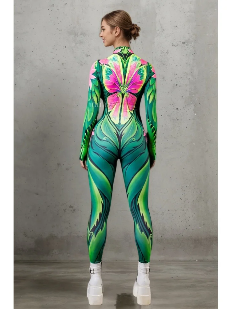 Bunter 3D-Druck-Feen-Regenbogen-Zentai-Bodysuit, Halloween-Feiertags-Party-Cosplay-Alien-Kostüm, Stretch-Jumpsuit, eng anliegend für Damen – Detail 11