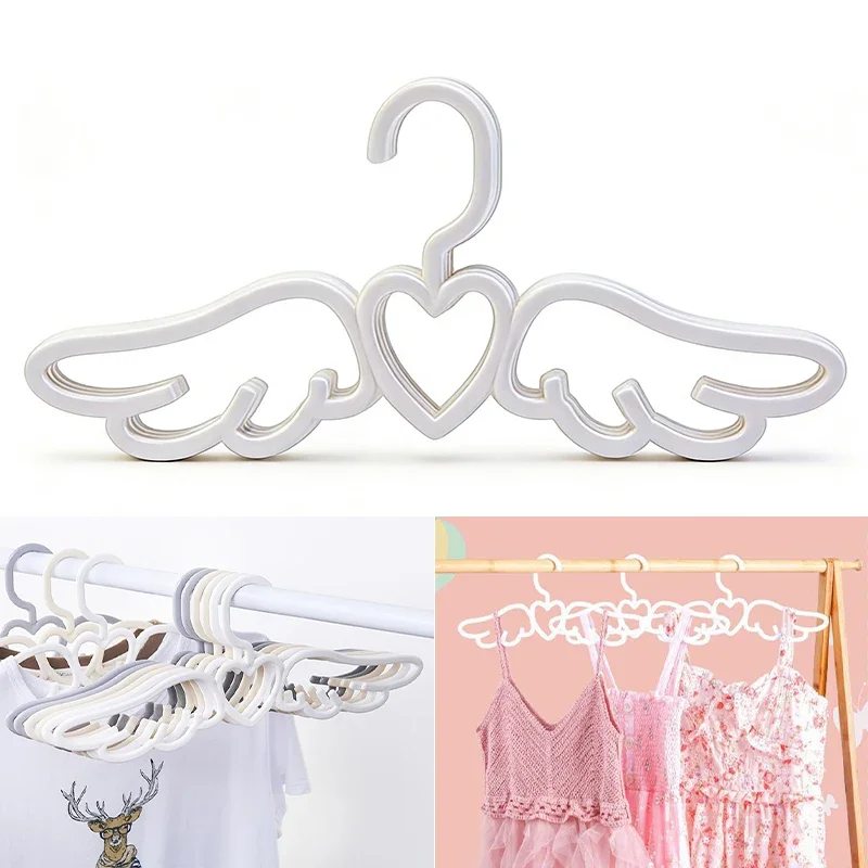 5/10pcs Cute Angel Wings Heart Hangers,Space Saving Non-Slip Hanger for Scarf Towel Coat,Stylish Clothing Rack for Bedroom Dorm