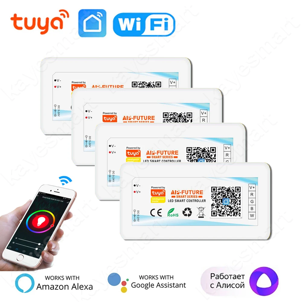 Tuya WiFi Smart Controller DC5-24V Single Color Dimmer RGB RGBW RGBCCT LED Strip Smart Life APP Voice Control Alexa Google Home