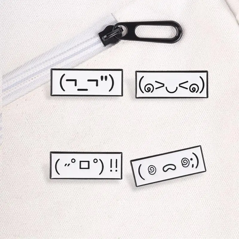 4Pcs Creative Kaomoji Enamel Pins Kawaii Emoticon Text Brooches Waterproof Mood Expression Badges for Outdoor Outfit Decor