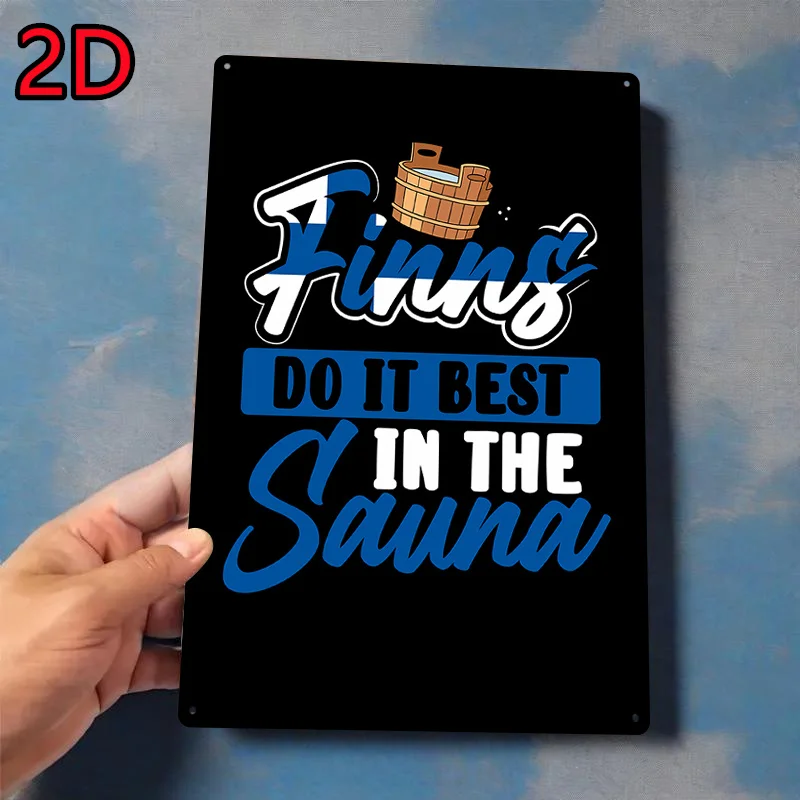 Divertido letrero de Metal con frase de Sauna finlandesa, decoración Industrial Vintage con texto azul y blanco, arte de pared resistente para interiores y exteriores