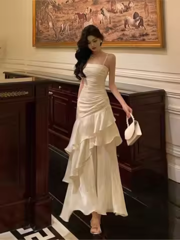 2025 Elegant Asymmetrical Ruffle Prom Birthday Dress Vintage Summer Holiday Beach White Dress Women Party Wedding Evening Gown