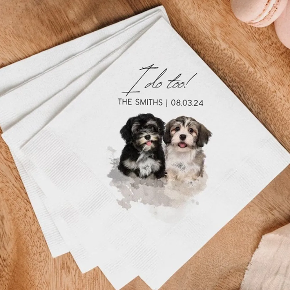 

24 Custom Dog Cocktail Napkins,Using Pet Photo+Name,Personalized Dog Wedding Napkins,Custom Cat Napkins,Dog Birthday Decorations