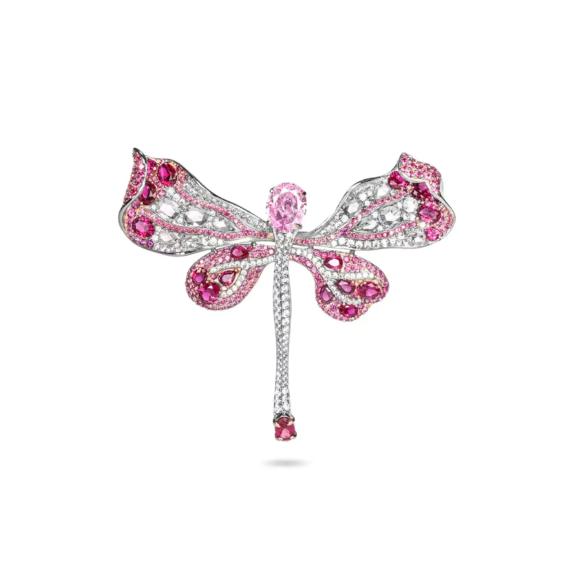 

New S925 silver high carbon diamond pink blue dragonfly fashionable niche jewelry, girls' brooch, wedding jewelry