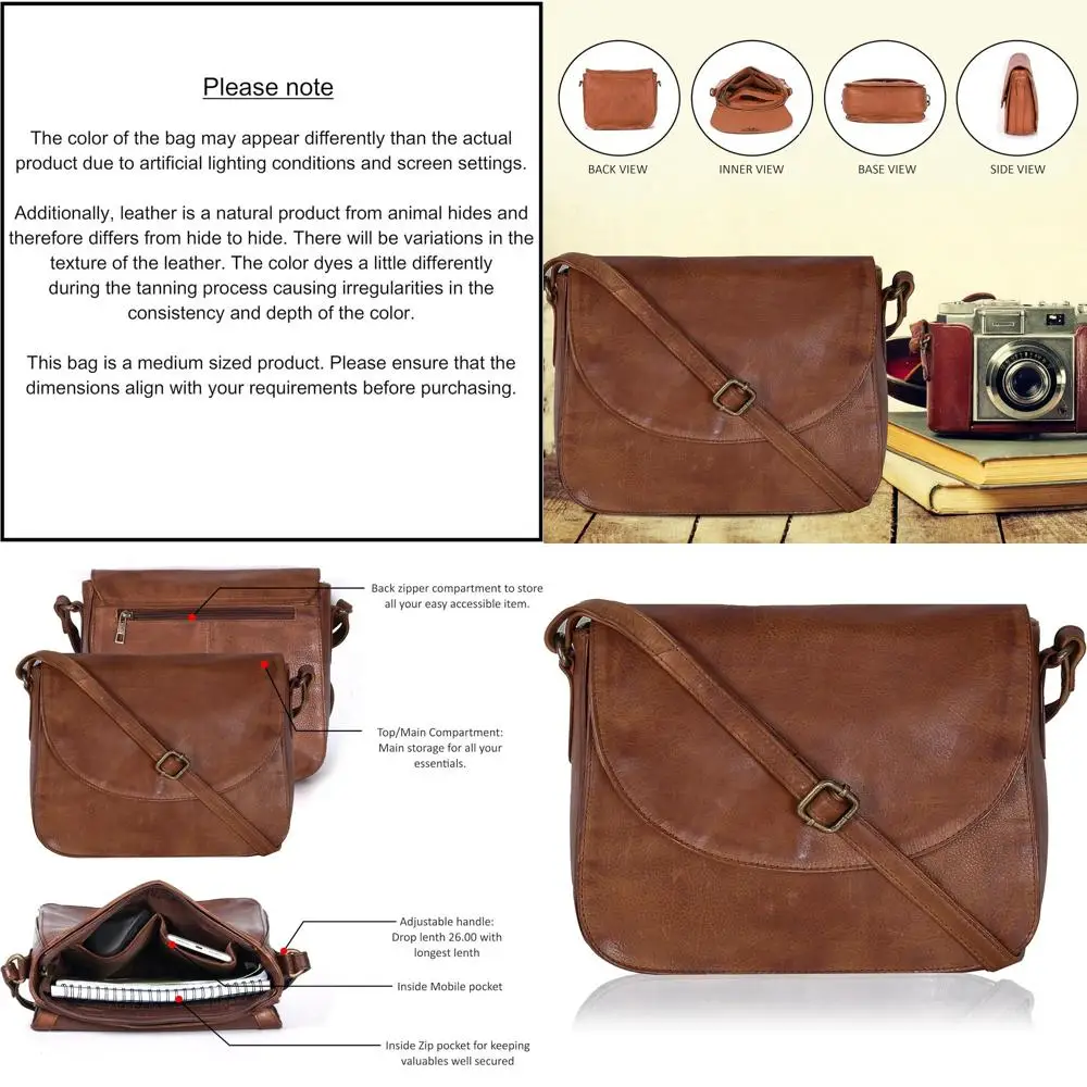 

Women's Adjustable Strap Leather Crossbody Purse with Mobile Pocket, Inside and Outside Zipper Pockets