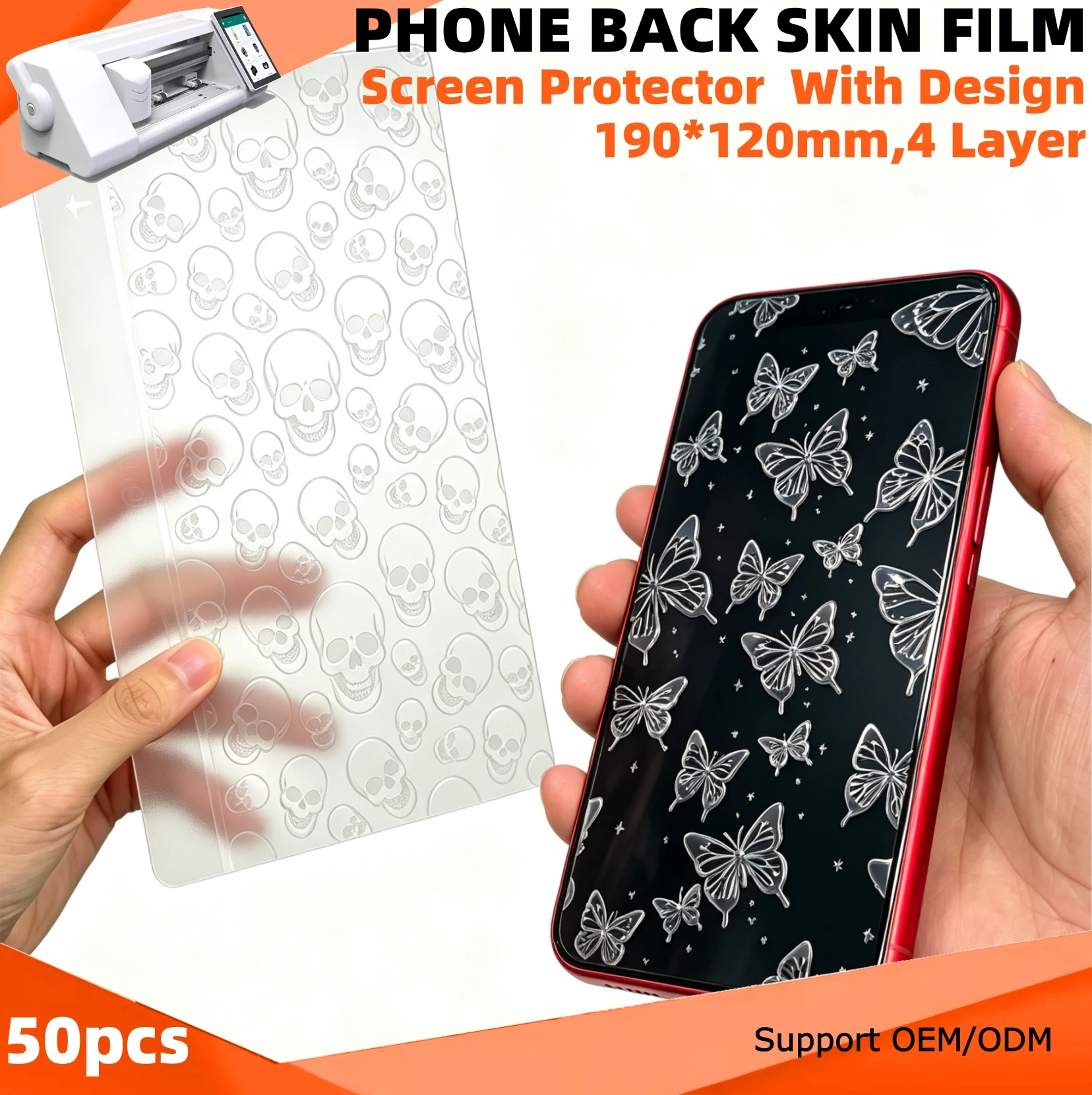50pcs 50pcs 3D Transparent TPU Matte Films Screen Protector With Design Phone Back Skin Stickers for Hydrogel Plotter Machine