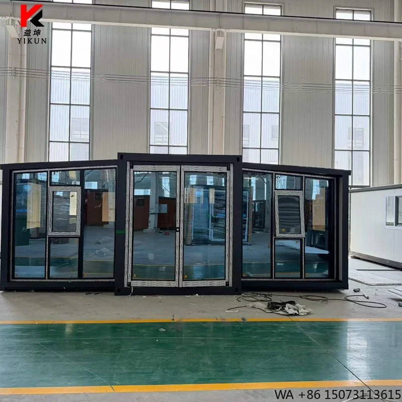 Double Side Glass Curtain Wall 20FT 30FT Expandable House | Dual-Wing Prefab Modular Home for Hotel Residential Use