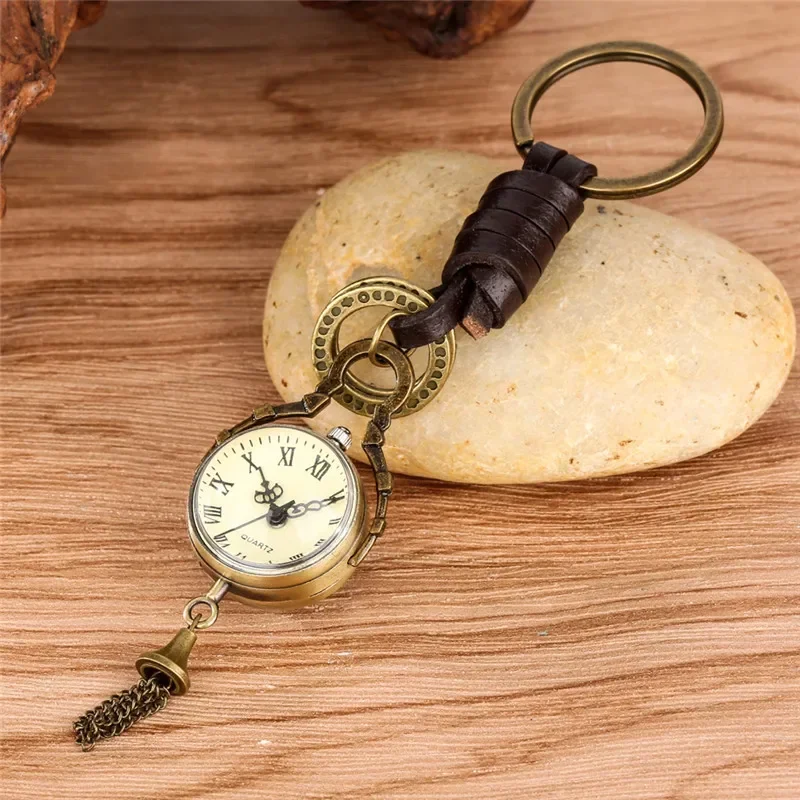 Antique Round Ball Shape Men Women Pendant Quartz Analog Pocket Watch Roman Number Clock with Key Ring Rope Collectable reloj