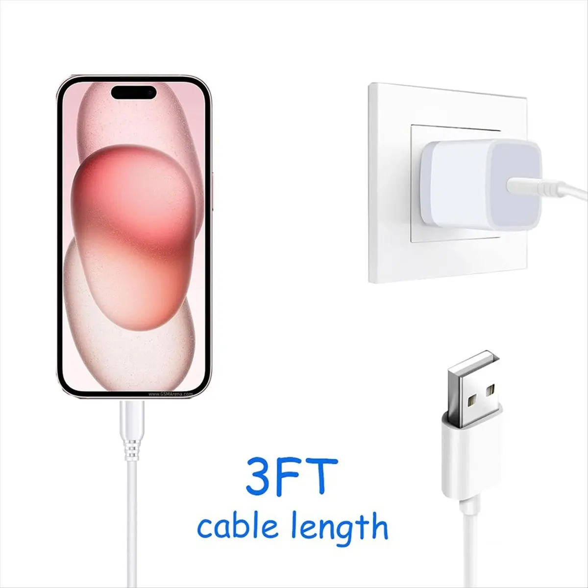 Y65A Car Carplay Cable USB A to USB C for Carplay USB C Cord Car Charger Cable Cord Replacement 3FT