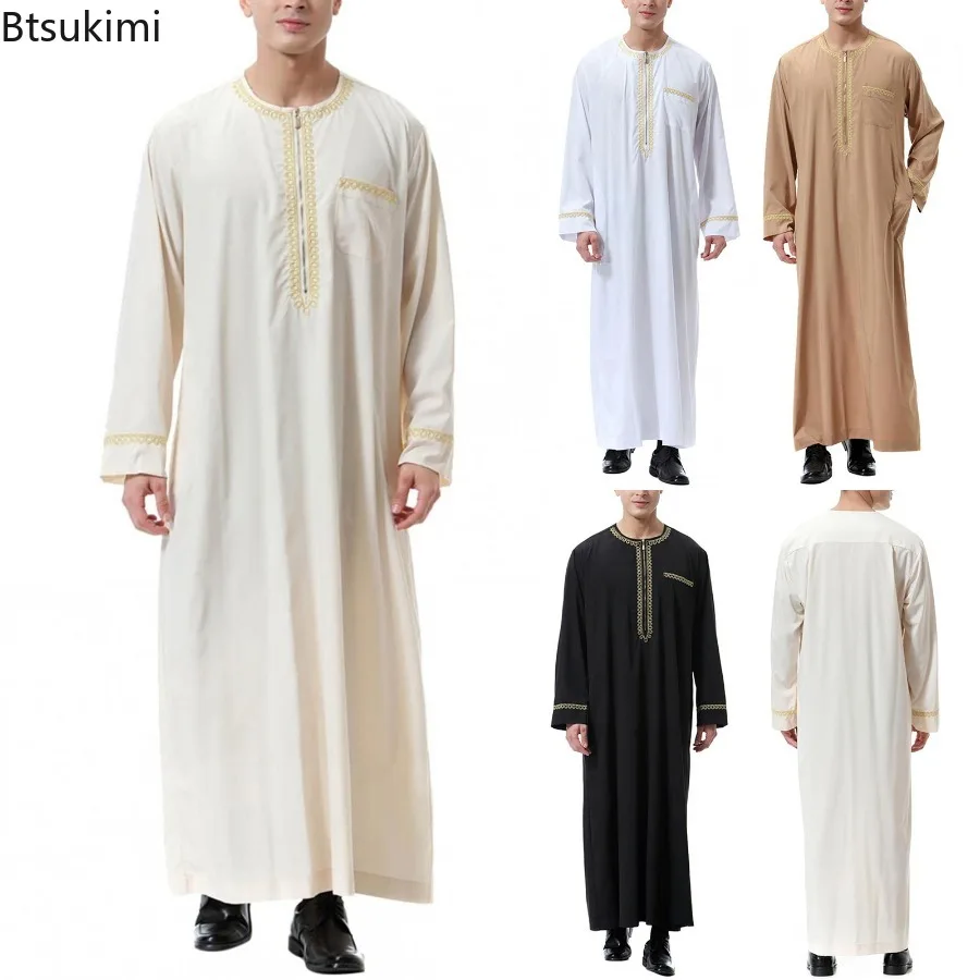 

Muslim Fashion Abayas for Men Jubba Thobes Arab Pakistan Kaftan Embroidered Robe Islamic Clothing Saudi Arabia Long Blouse Dress