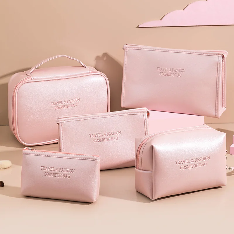 Bolsa de cosméticos de viaje de gran capacidad, bolsa de maquillaje de cuero portátil para mujer, bolsa de baño impermeable, Kit de aseo multifunción