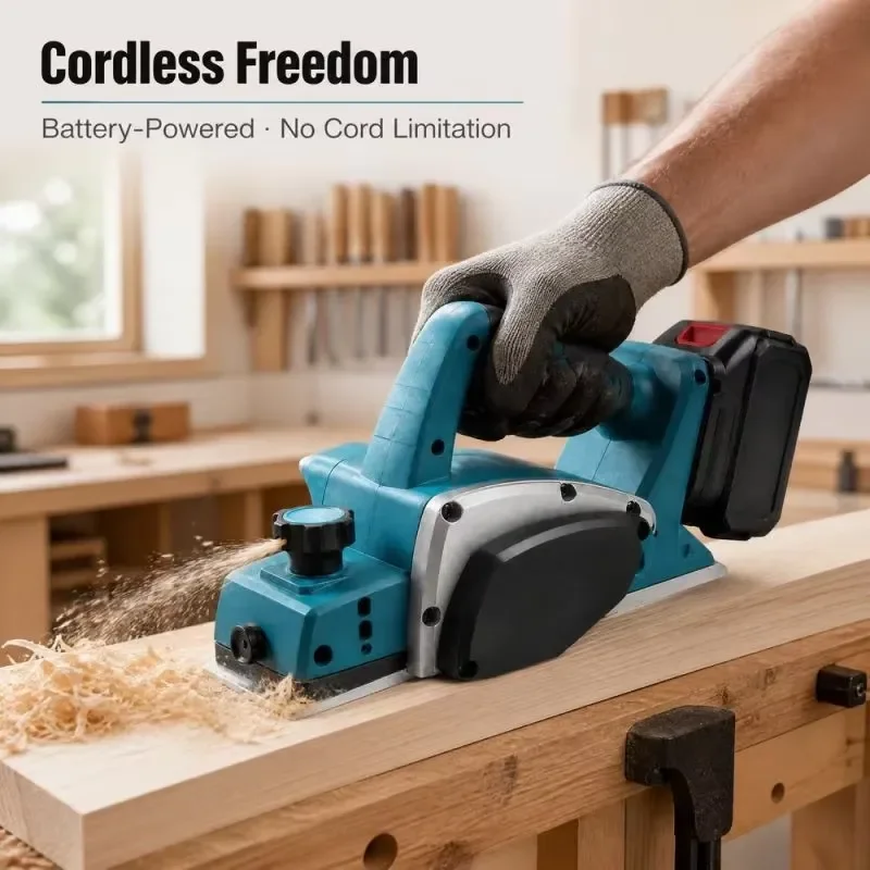 Professional Cordless Electric Hand Planer Tool Set Adjustable Depth Handle with Dust Removal Function Woodworking Tools for