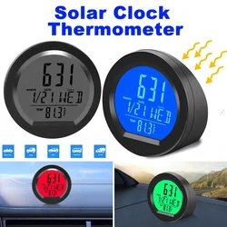 Solar Car Clocks Dashboard Thermometer Automotive Electronic Watch Led Digital DisplayTime with Back Luminous Car Accessories