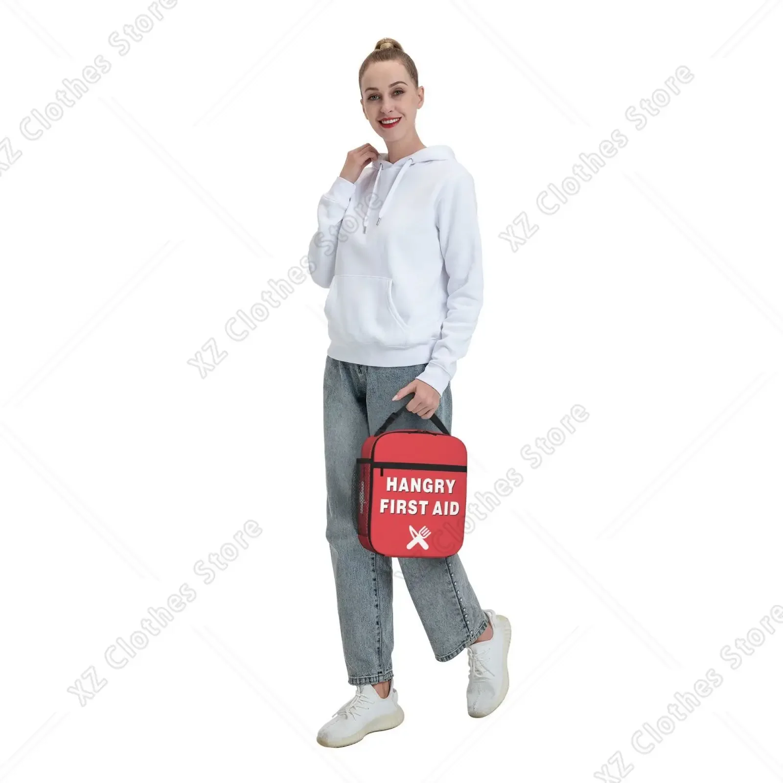Funny Hangry First Aid Insulated Lunch Box-Emergency Snack Kit Portable Lunch Bag Reusable Lunch Tote for Women Men & Kids Gift