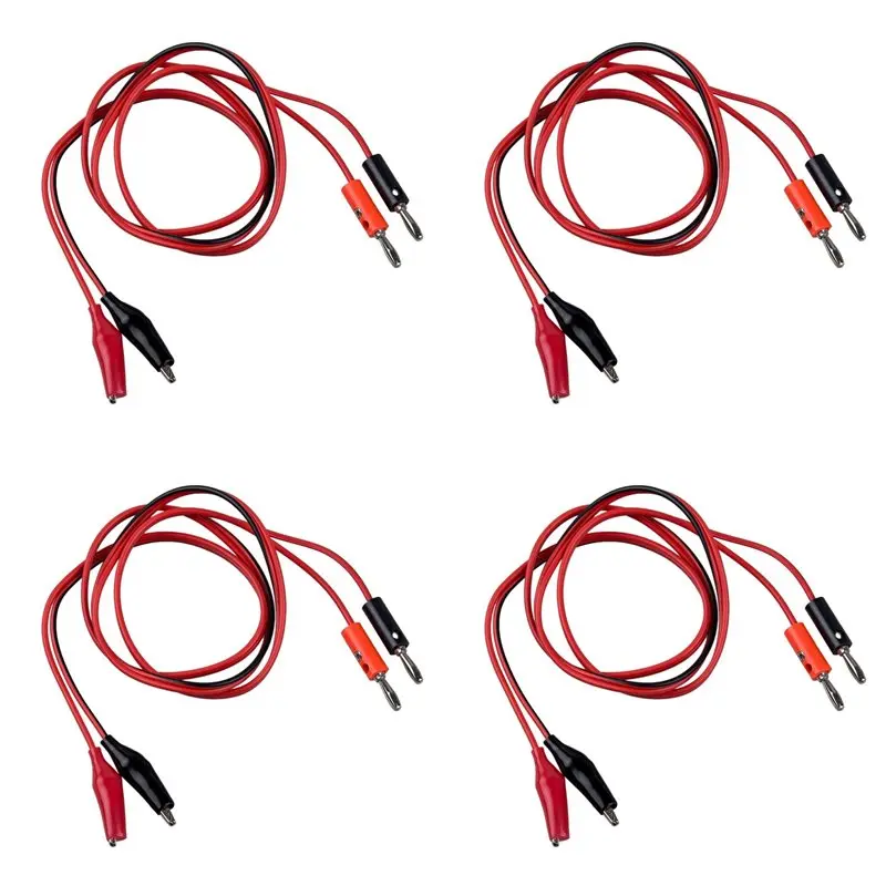 【LAST CHANCE】4X Alligator Clip To Banana Plug Probe Cable Test Lead 90Cm 3Ft