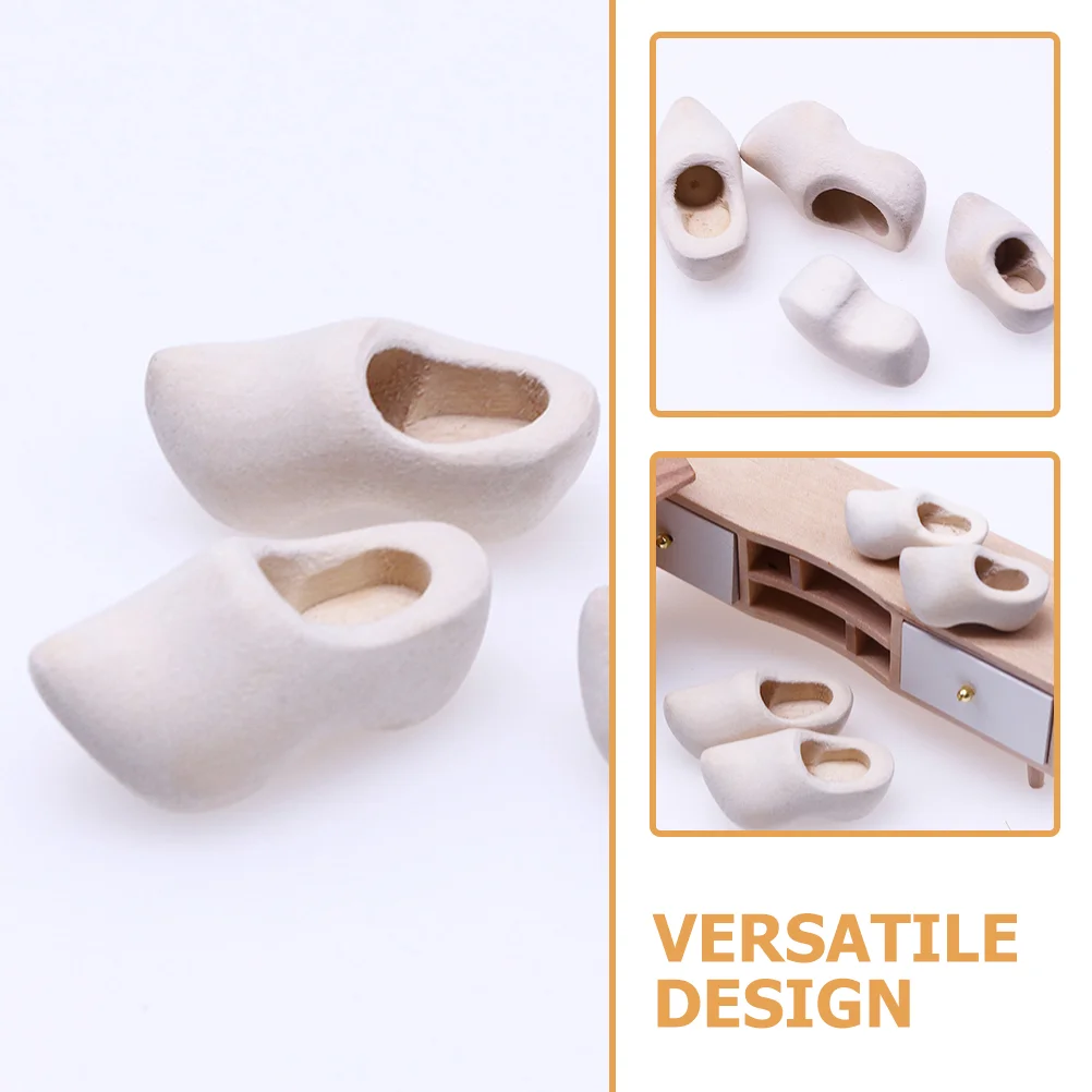 4 Pairs Clogs Mini Wooden Shoes for House DIY Unfinished Model Accessories Decorative Klompen Child