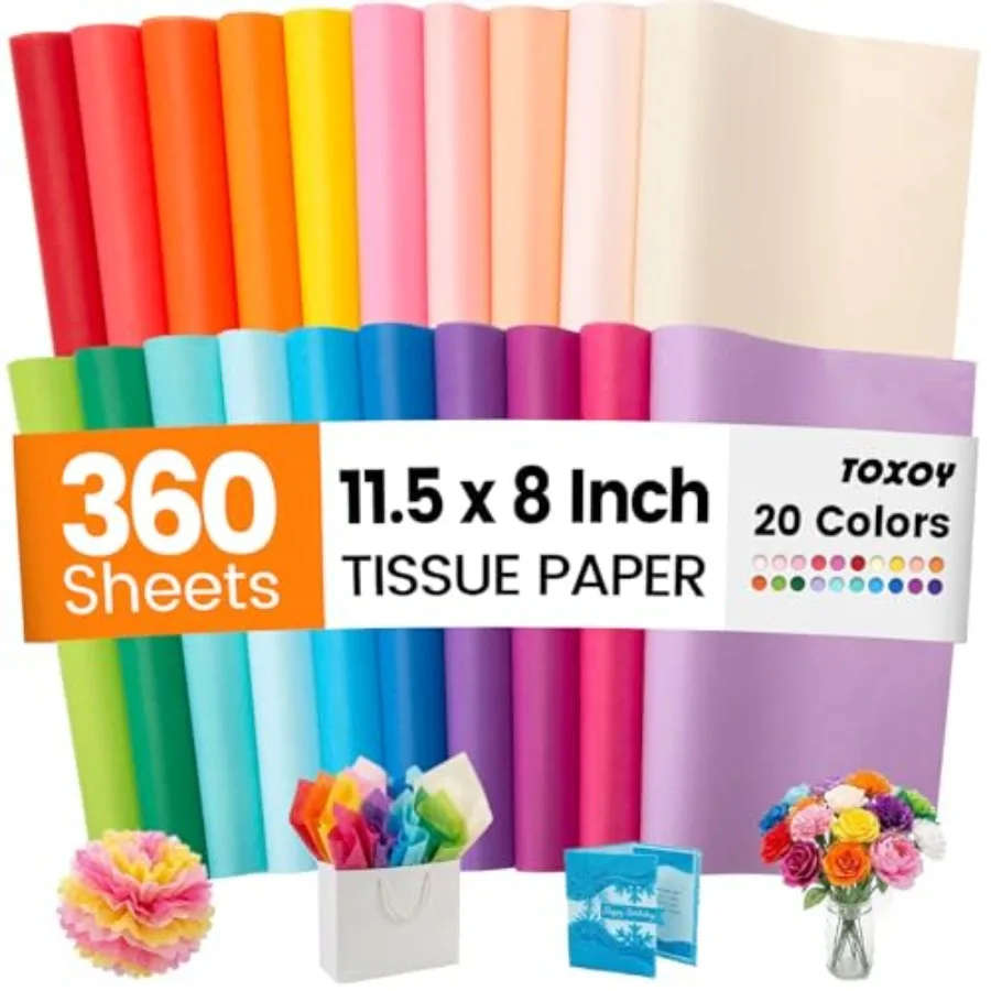 360 Sheets Tissue Paper Bulk, 11.5 x 8 Inch Gift Tissue Paper for Crafts Art Wedding Birthday Party Festival Decorations 20 Col