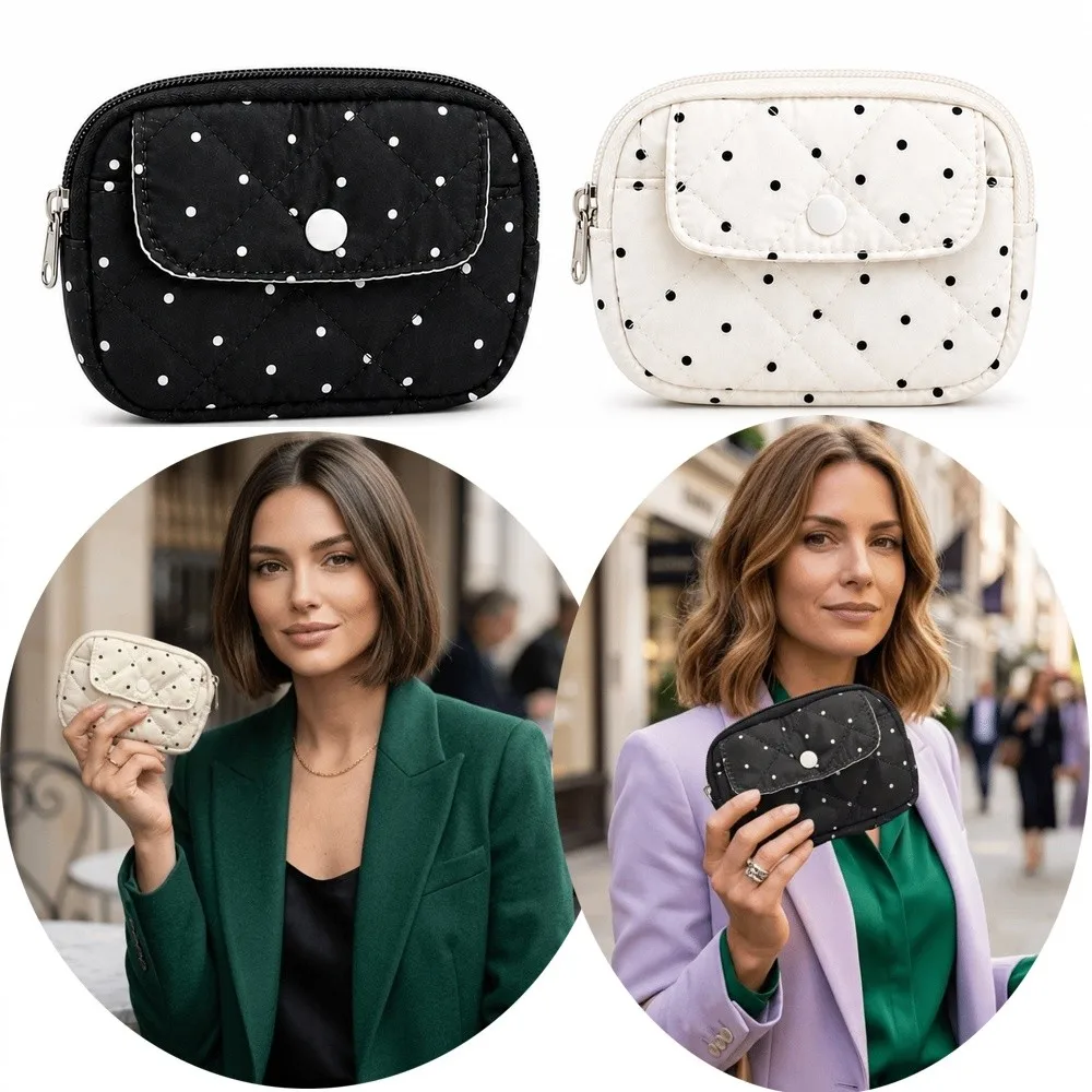 Portable Polka Dot Coin Purse Multipurpose Small Storage Bag Compact Card Holder Jewelry Storage