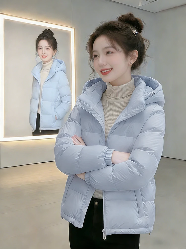 

Korean Sle Warm Thiened Winter Jaet Women's Loose down Cotton Coat Hooded Long Sve Zipper Closure Color