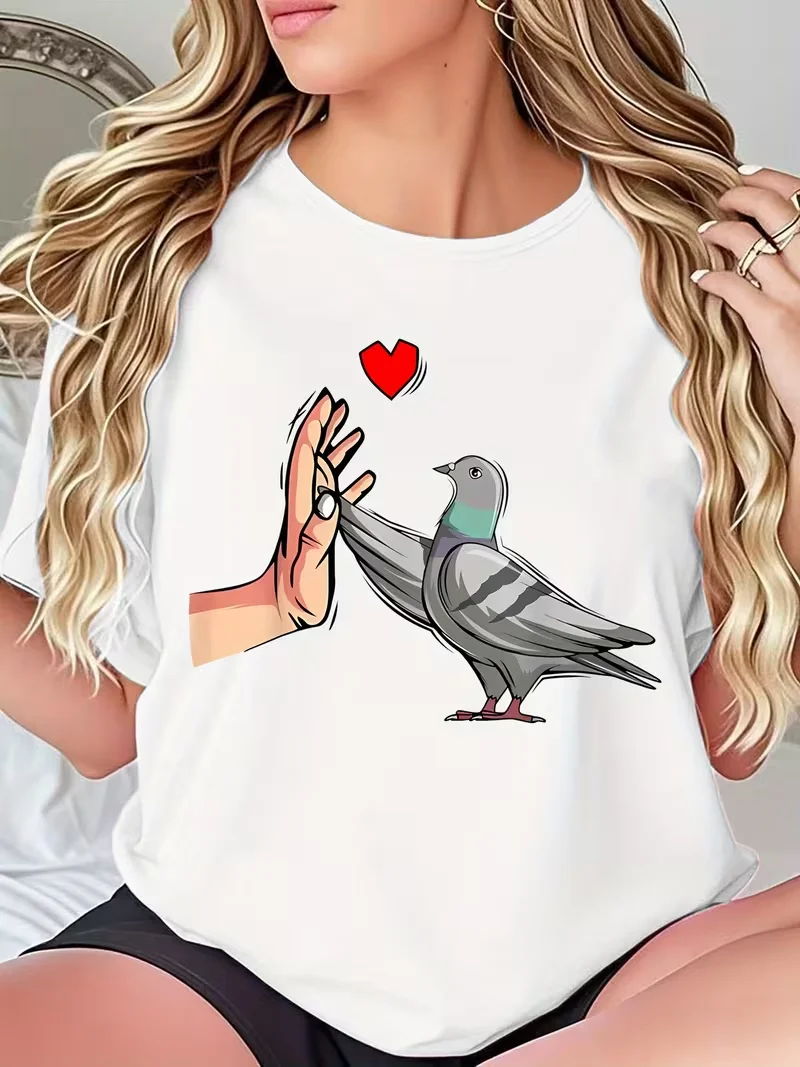 Watercolor Hummingbird Print Women's T-shirt Casual Crew Neck Short Sleeve Unisex Tshirt with Floral Accents for Bird Lovers Top