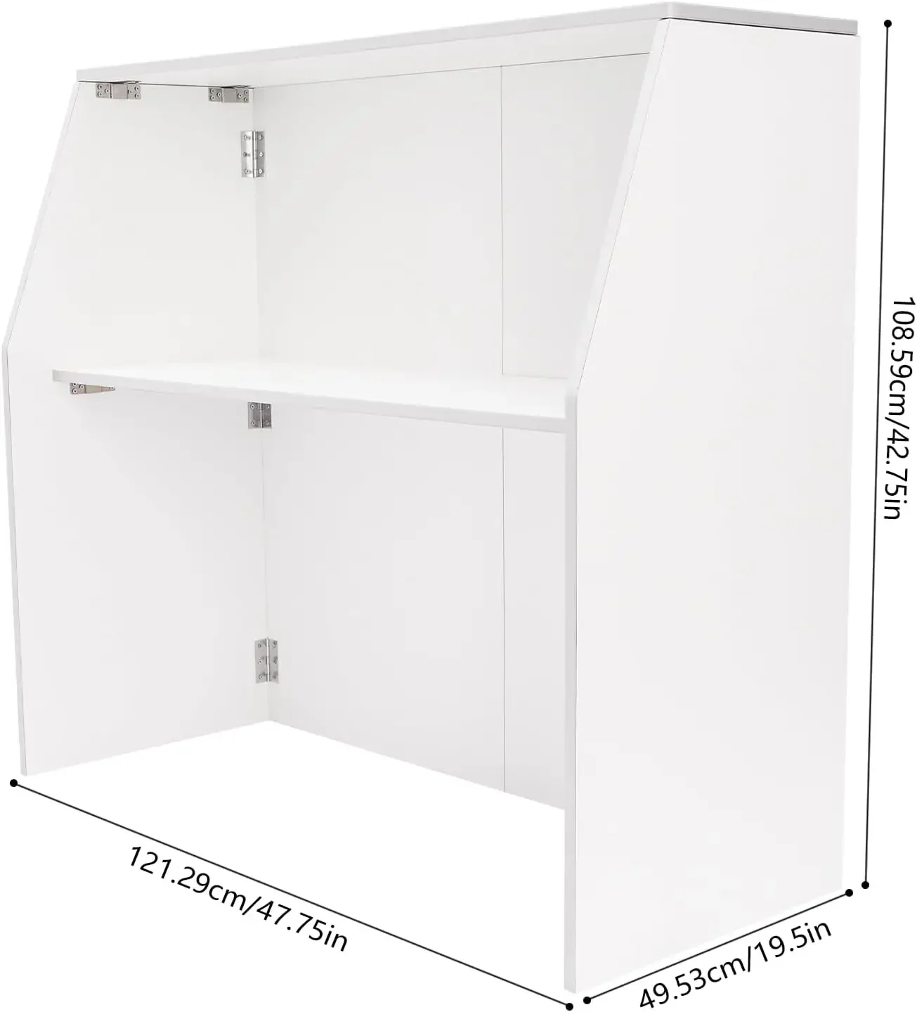 White Foldable Mobile Bar Cabinet Portable Reception Desk Laminate Liquor Bar for Home Kitchen Dining Living Room Parties Events
