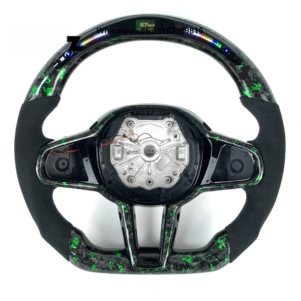 LED Green Forged Carbon Fiber Steering Wheel for G Series LCI G20 G30 G05 2020 2025 Flat Bottom Racing Upgrade