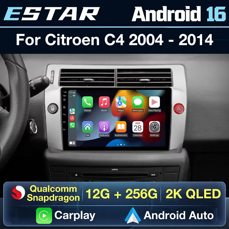 Android 16 Car Radio For Citroen C4 C-Triomphe C-Quatre 2004 - 2014 QLED DSP Multimedia WIFI Stereo 4G LTE RDS GPS BT 360 Camera