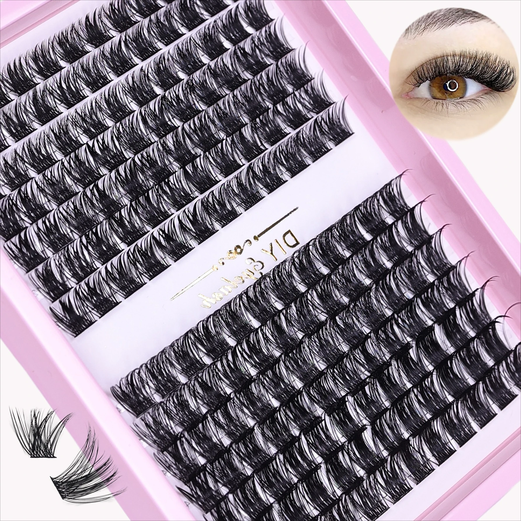 Wimpernbüschel 168 Stück 10-16mm D-Curl Wispy Einzelwimpernverlängerungen Natürlicher Flauschiger Look DIY Wimpernverlängerung für den Alltag – Detail 1